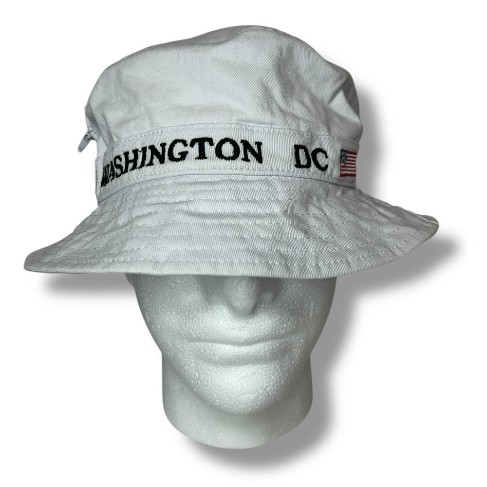 USA Washington D.C. White Floppy‎ Bucket Hat with Pocket 100% Cotton